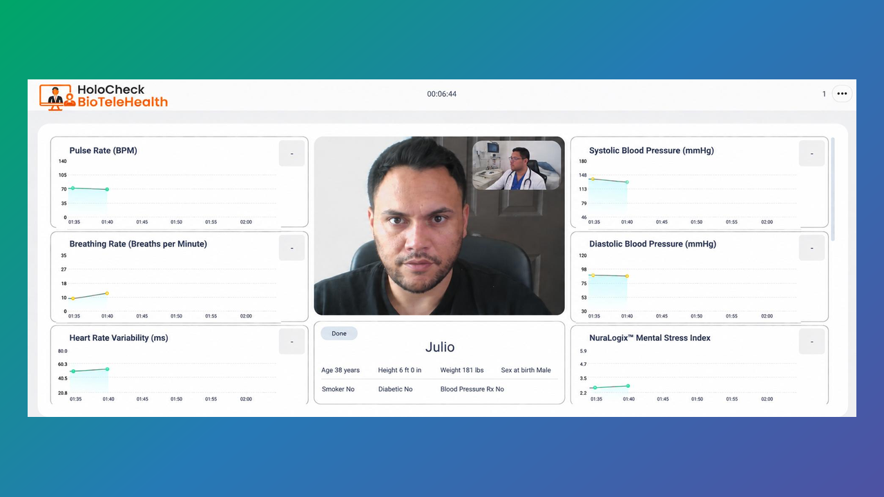 Medición de signos vitales durante una videoconsulta con HoloCheck BioTeleHealth